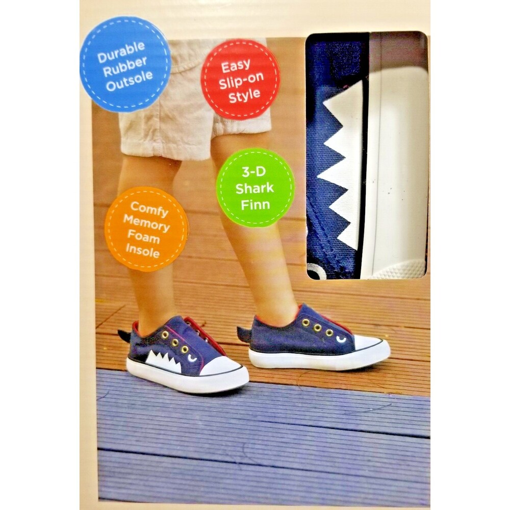 Kid's Shark Finn Design Memory Foam Canvas Sneakers Slip-On US Size 11/12 NEW